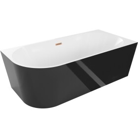 MEXEN/S - Mia volně stojící rohová vana pravá 160 x 80, bílá/černá, sifon a přepad měď kartáčovaná 52691608075P-65