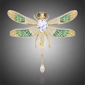Brož Swarovski Elements Reyna - vážka, Zlatá