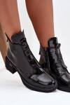 Lakované kožené dámské boty s ražením na klocku Černé Lorenza 36