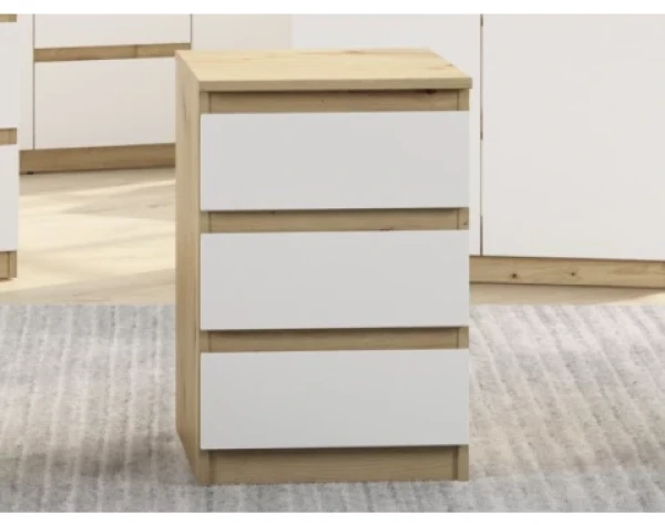 Skříňka/vysoký noční stolek Carlos 40 cm, dub artisan/bílá, 3 zásuvky