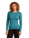 Dámské merino tričko s dlouhým rukávem ICEBREAKER Wmns 200 Oasis LS Crewe Ski Day, Topaz/Hydro/Aop velikost: XS