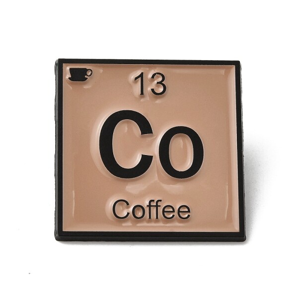 Kovová brož - Coffee (Co) - 26,5 × 26,5 mm - 1 ks