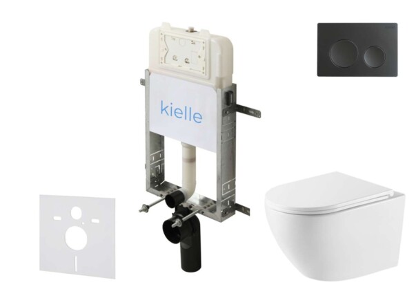 Kielle - Genesis New Set předstěnové instalace, klozetu Oudee, Vortex Rimless+, sedátka softclose a tlačítka Gemini New I, matná černá 30528SZ57