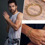 Pánský ocelový náramek Miami Cuban Gold 8 mm, Zlatá 19 cm