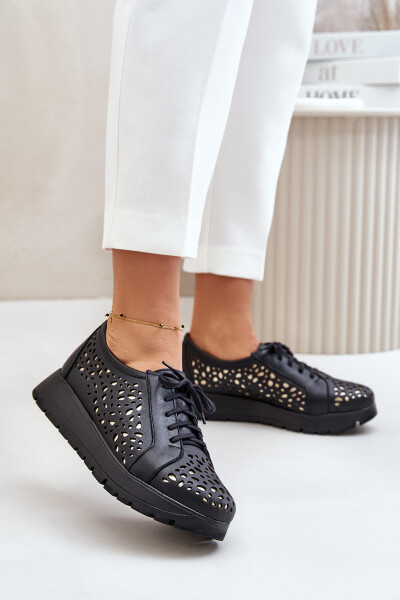 Zazoo 2973 Kožené Polobotky Na Platformě S Děrováním Černé 36