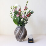 MADAM STOLTZ Exkluzivní set: Skleněná váza Taupe + aranžovací kroužek Hanataba, béžová barva, šedá barva, hnědá barva, sklo