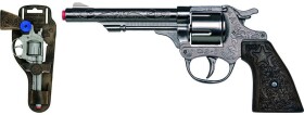 Revolver kovbojský stříbrný, kovový - 8 ran