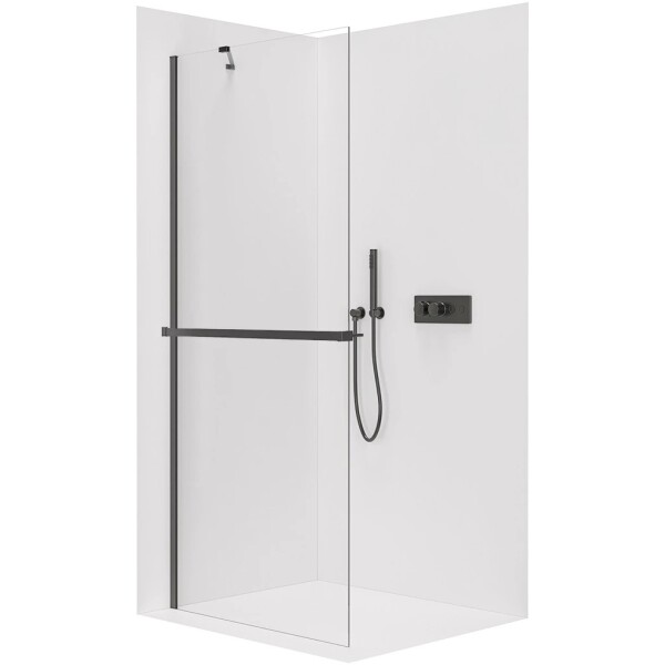 CERANO Sprchová zástěna Walk-in Onyx Y L/P - 10 mm + polička/držák - černá matná, transparentní sklo - 160x200 cm