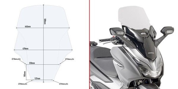 D1166St plexi čiré Honda Forza 125-300 (19-20), vxš580x445 mm, vyšší o 110 mm
