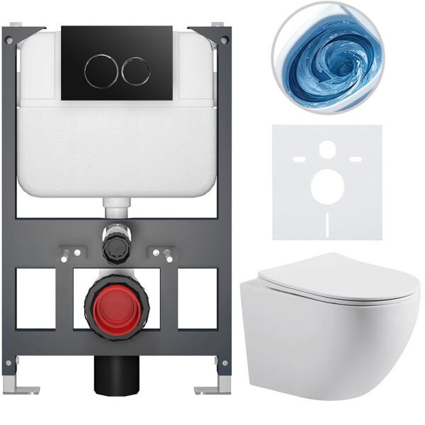 CERANO - Kompletní WC set Basic/Cesso - bílá matná - WC tlačítko Dualo/Černá - závěsné - nízký modul - předstěnová instalace - 49x36 CER-8050BD86159