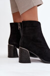 Semišové dámské kotníkové boty na podpatku s rytím zateplené Vinceza 66801 černé 38