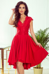 Červené dámské šaty delším zadním dílem krajkovým výstřihem model 8228358 numoco