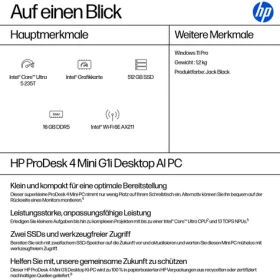 HP ProDesk 4 Mini G1i AI černá (B6YZ8ET#ABD) / Mini počítač / Intel Core Ultra 5 235T / 16GB / 512GB SSD (B6YZ8ET#ABD)
