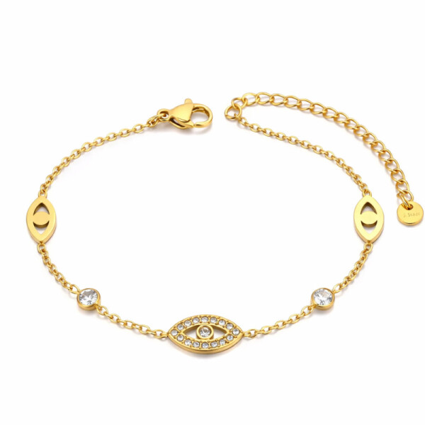 Náramek Daphné Gold - Evil Eye, chirurgická ocel, Zlatá 17 cm + 5 cm (prodloužení)