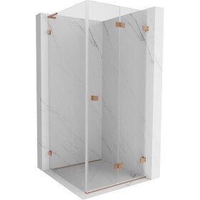 MEXEN/S - Lunar-F L sprchový kout skládací dveře pravá 80 x 80, transparent, měď kartáčovaná 836L-080-080-65-00-P