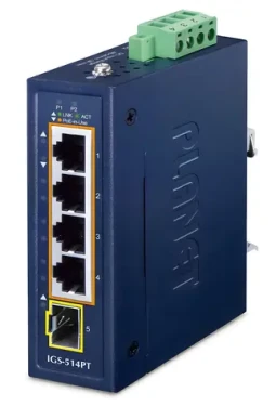 Planet IGS-514PT / Switch průmyslový / 4x Gigabit PoE+ RJ-45 / 1x SFP / IP30 / DIN/nástěnná montáž (IGS-514PT)