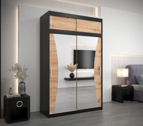 Šatní skříň Abi Mo s nástavcem Barva korpusu: Černá, Rozměry: 150 cm, Dveře: Dub artisan
