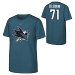 Outerstuff Dětské tričko Macklin Celebrini #71 San Jose Sharks NHL Flat Name & Number Short Sleeve Cotton Velikost: Dětské M (136 – 152)