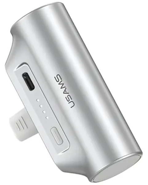 USAMS PB79 Mini Tail Plug stříbrná / Powerbanka / 3000 mAh / Vestavěný USB-C konektor (3KCD24802)