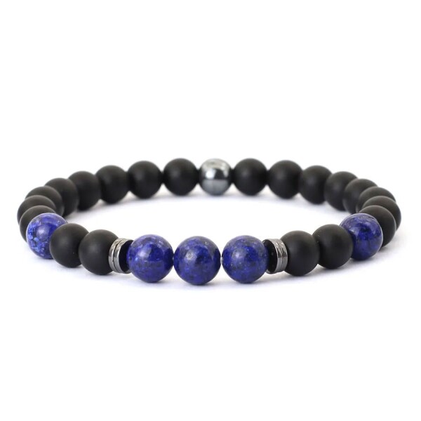 Pánský náramek Santo - 8 mm Lapis Lazuli, Hematit, Onyx, 21 cm Modrá