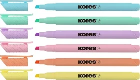 KORES Zvýrazňovač High Liner Pastel / Sada 6 ks / Seříznutý hrot 0,5-3,5 mm (36246)