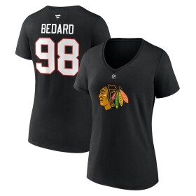 Fanatics Dámské tričko Connor Bedard #98 Chicago Blackhawks Draft 2023 Stack Logo Name Number V-Neck Black Velikost:
