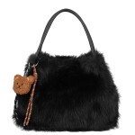 Stylová dámská plyšová kabelka s přívěskem Teddy, černá