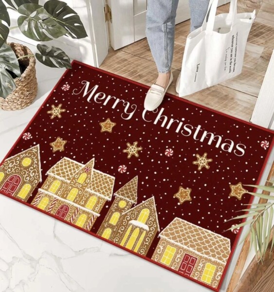 Vánoční koberec vínový MERRY CHRISTMAS - motiv domu Šířka: 60 cm | Délka: 90 cm