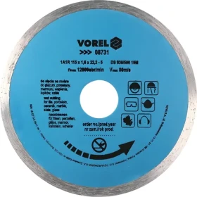 Vorel Kotouč diamantový řezný celoobvodový 115 x 22,2 x 1,6 mm / Kotouč / Mokré řezání