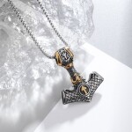 Pánský náhrdelník Thórovo kladivo - MJOLNIR, oboustranný přívěsek, Zlatá 60 cm