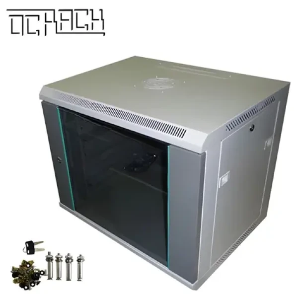 OCRACK OCC-09U-45SBK černá / Nástěnný rozvaděč / 19" / 9U / hloubka 450 mm / celoskleněné dveře (9351BK)