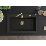 MEXEN/S - Elix granitový dřez 1-miska 800 x 500 mm, černá/zlatá metalik, sifon zlatá 6527801005-75-G