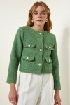 Happiness İstanbul Green Stylish Buttoned Tweed Jacket