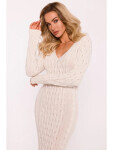 Dámské svetrové šaty M824 Světle béžová - MOE UNI světle béžová