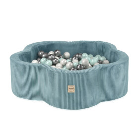 PLUSH NEST PLUSH NEST Suchý bazén Květinová zóna 95 × 30 cm, modrý prémiový manšestr, s 300 míčky