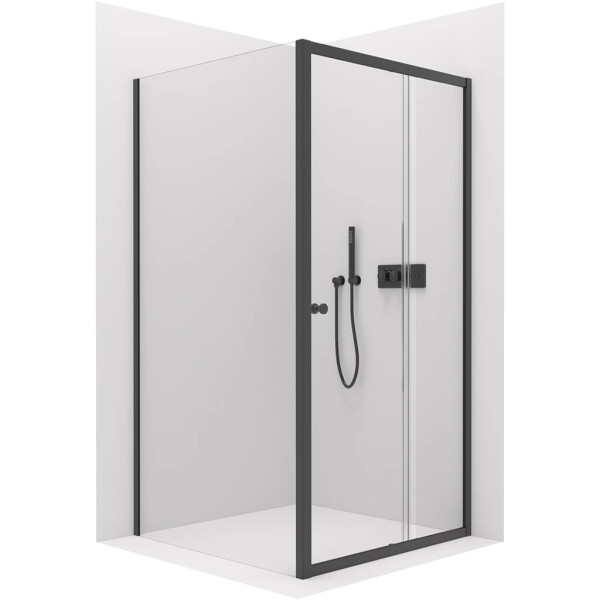 CERANO - Sprchový kout Varone POINT L/P - 6 mm - černá matná, transparentní sklo - 130x100x195 - posuvný CER-DY505B-130100