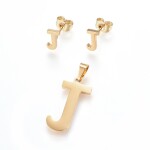 Sada přívěsku a náušnic z nerezové oceli - písmeno - zlatá - 20 ~ 23 mm x 13 ~ 19 mm - 1 ks Písmena: E