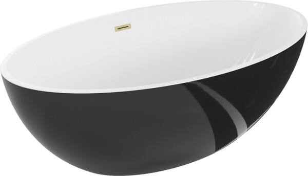 MEXEN/S - Nike volně stojící vana 175 x 100, bílá/černá, sifon a přepad zlatá kartáčovaná 54071751075-55