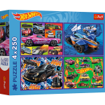 Puzzle 4v1 Závodní auta/Hot wheels 4x250 dílků 33,9x23,9cm v krabici 34x26x6cm