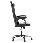 Herní křeslo, šedá a černá ekokůže, houpací mechanika, opěrák 135°