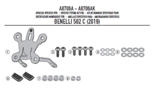 A8706A montážní sada Benelli 502 C (19-25) pro plexi 1173S