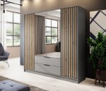 FRONTI Šatní skříň NELLY 4D zrcadlo šedá + dub artisan 13202