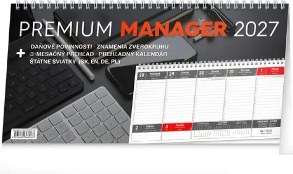 NOTIQUE Premium Manager / Stolní kalendář / Slovenský / 2027 / 32 × 16 cm