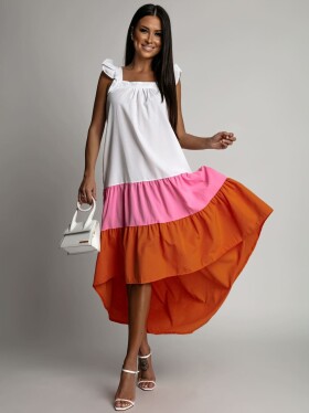 Letní šaty na ramínka delšími zády, růžové oranžové