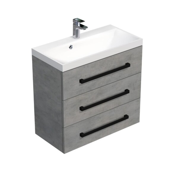 Koupelnová skříňka s černou úchytkou a umyvadlem SAT Cube Way 80x76,5x40 cm beton mat CUBE2C803BE CUBE2C803BE