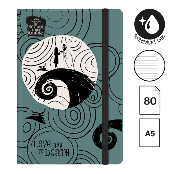 Colorino zápisník s gumičkou, Tim Burton 3, A5, 80 g, 80 listů, linkovaný, šedo-modrý