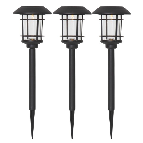 STAR TRADING Zahradní osvětlení na solární napájení Bollard – set 3 ks, černá barva, plast