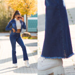 Sexy tmavý denim použitý vzhled flarred Jeans denimblue