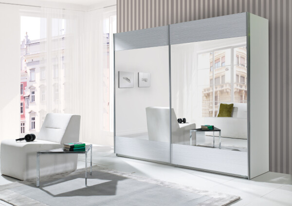 FRONTI Šatní skříň LUX bílé pruhy / zrcadla 6849