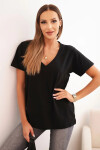 Dámská bavlněná blůza s výstřihem do V a krátkým rukávem černá UNI